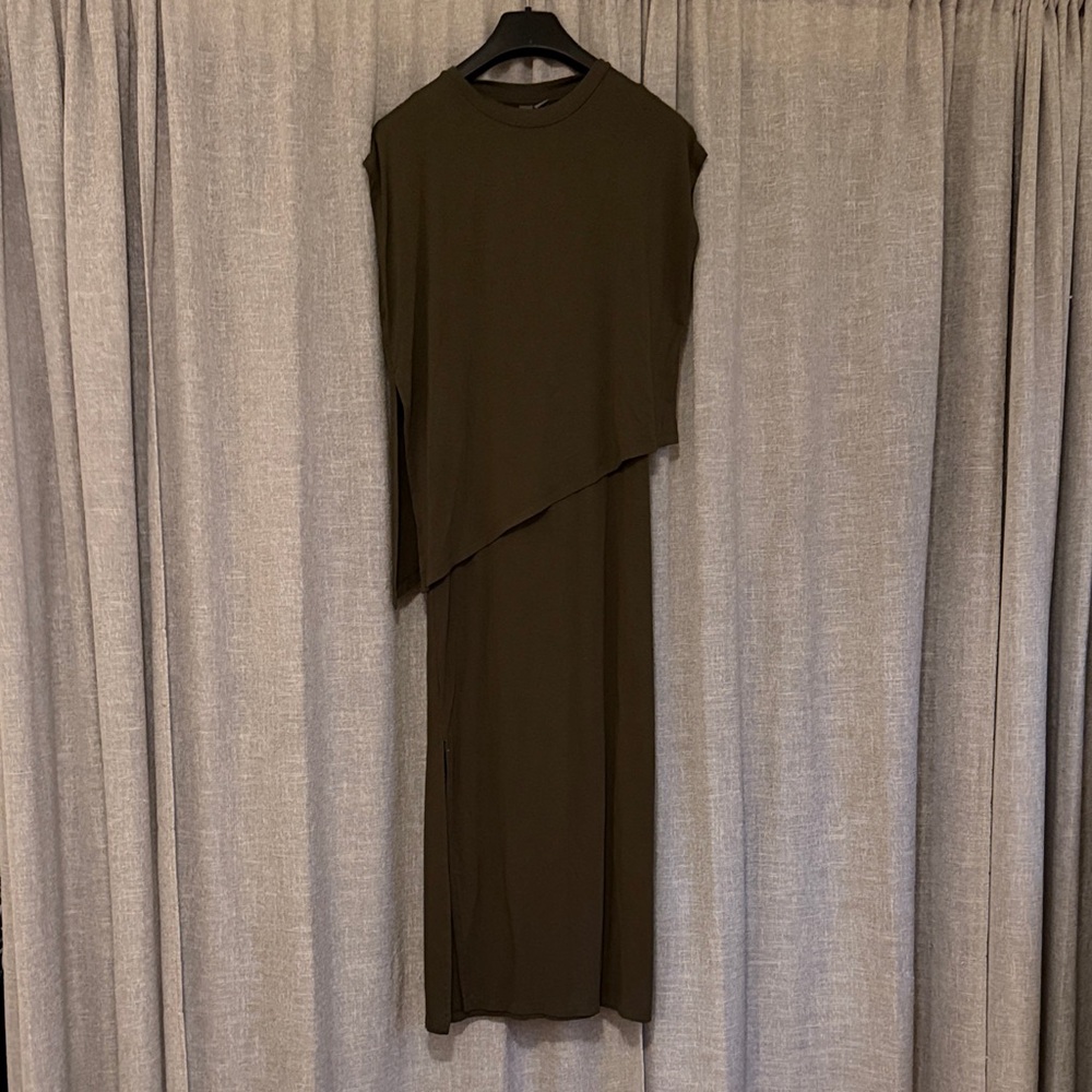 Sweaty Betty Olive Asymmetrical Sleeveless Midi Dress